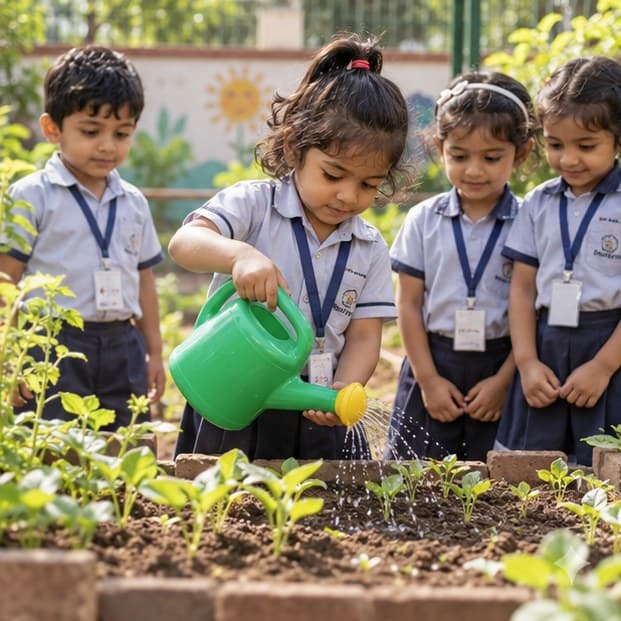 Children planting seeds in a school garden
