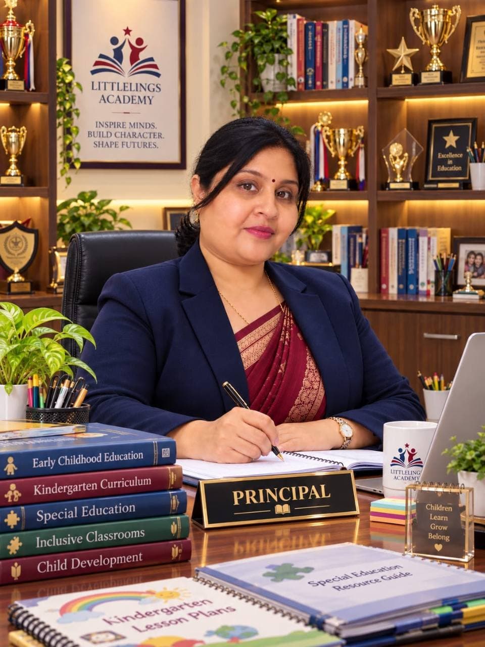 Ms. Sangeetha, Correspondent and Principal of Littlelings Academy, seated in her office